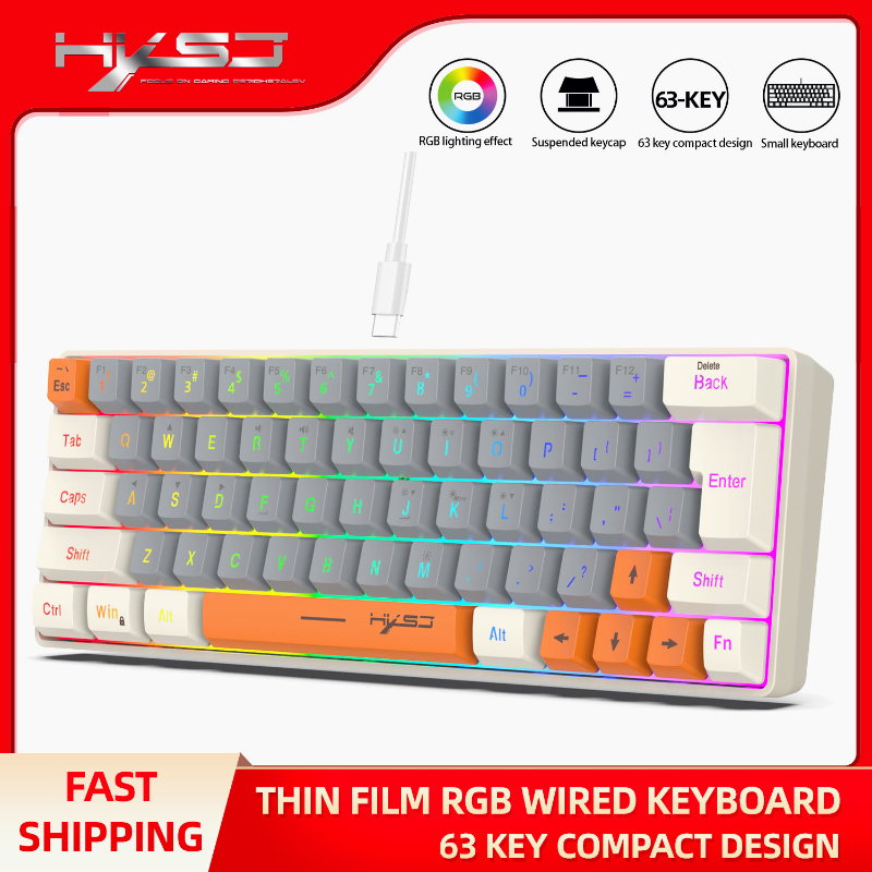 Keyboard RGB USB Wired 63 Keys - Pc Gaming Orange recension och pris